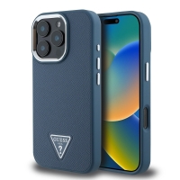 iPhone 16 Silicone GUESS Grained TRIANGLE LOGO Case Blue