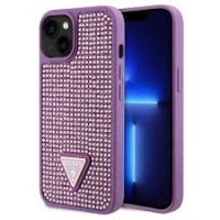 iPhone 15 PRO MAX Silicone GUESS RHINESTONES Triangle METAL LOGO Case Purple