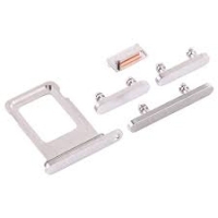 iPhone 11 Pro / 11 Pro Max Sim Tray Holder + Side Key Button (Set 4pcs) White / Silver