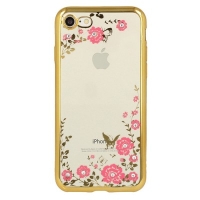 Samsung Galaxy A40 / A405F Silicone Flowers & Diamonds Case Gold