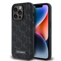 iPhone 15 PRO MAX Silicone KARL LAGERFELD Leather Monogram Metal LOGO MAGSAFE Case Black
