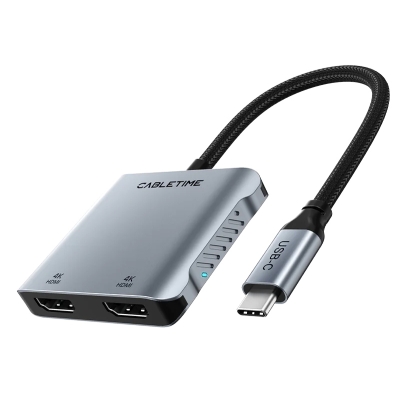 CABLETIME docking station CT-CM2H4K-AG, 4 θυρών, USB-C, 4K, 100W, γκρι