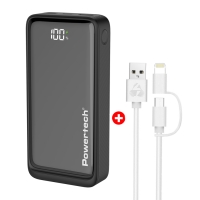 POWERTECH power bank PT-1327 με οθόνη & MFi καλώδιο USB σε Micro/Lightning, 20000mAh