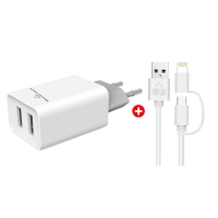 POWERTECH φορτιστής τοίχου 2x USB PT-778 & MFi καλώδιο USB σε Micro/Lightning