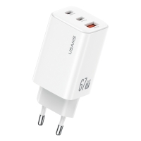 USAMS φορτιστής τοίχου CC265, USB & 2x USB-C, 67W, GaN, λευκός