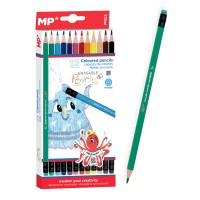 MP χρωματιστές ξυλομπογιές PP823 με γόμα, τρίγωνες, 12τμχ