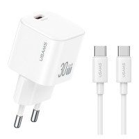 USAMS φορτιστής τοίχου CC262 με καλώδιο USB-C, 30W, GaN, λευκός