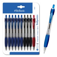 BEBASIC σετ στυλό διαρκείας ballpoint S065, 1mm μύτη, 14.5cm, μπλε/μαύρο/κόκκινο, 10τμχ