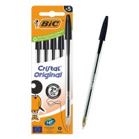 BIC στυλό διαρκείας ballpoint Cristal Original, 1mm μύτη, μαύρο, 5τμχ