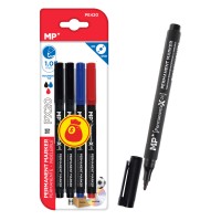 MP σετ ανεξίτηλος μαρκαδόρος PE420, 1mm μύτη, μαύρος/μπλε/κόκκινος, 4τμχ