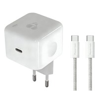 POWERTECH φορτιστής τοίχου PT-1581 με καλώδιο, USB-C, 40 έως 60W, GaN, AVS, λευκός