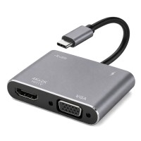 POWERTECH docking station CAB-UC101, 4 θυρών, USB-C, 4K, 100W, γκρι