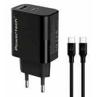 POWERTECH φορτιστής τοίχου PT-1637 με καλώδιο, USB/USB-C, 20W, μαύρος