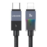 USAMS καλώδιο Lightning σε USB-C SJ776, 30W, 480Mbps, 1.2m, μαύρο