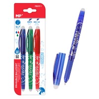 MP σετ στυλό διαρκείας PE217-1, erasable, 0.7mm, μπλε/πράσινο/κόκκινο, 3τμχ