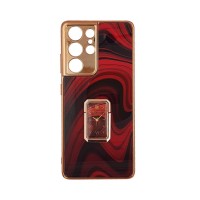 GKK Electroplate Glass Case with Holder Samsung Galaxy S21 Ultra Κόκκινο
