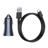 Φορτιστής Αυτοκινήτου Baseus Contactor Pro USB+USB-C QC4.0+, PD, SCP, 40W με καλώδιο Type C 1m Γκρι