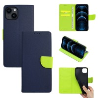 Θήκη Πορτοφόλι Sonique Trend Wallet Apple iPhone 14 Σκούρο Μπλε / Λαχανί