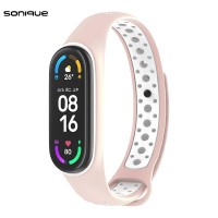 Λουράκι Σιλικόνης Sonique Sport για Xiaomi Mi Band 5/6 Ροζ / Λευκό