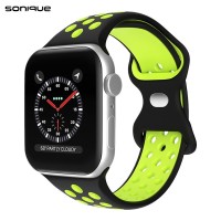 Λουράκι Σιλικόνης Sonique Sport για Apple Watch (42/44/45/49MM) Μαύρο / Λαχανί