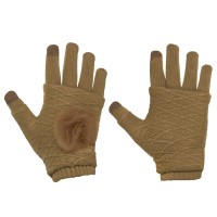 Γάντια Touchscreen 2in1 Striped and Fingerless one size Ανοιχτό Καφέ