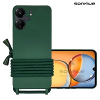 Θήκη Σιλικόνης με Κορδόνι CarryHang Sonique Xiaomi Redmi 13C 4G / Redmi 13C 5G / Poco C65 4G Πράσινο Σκούρο
