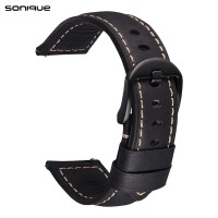 Λουράκι Δερμάτινο Sonique με Μαύρο Κούμπωμα 20mm για Samsung, Huawei, Amazfit, Xiaomi, Honor Μαύρο