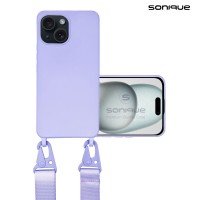 Θήκη Σιλικόνης με Strap CarryHang Sonique Apple iPhone 15 Λιλά