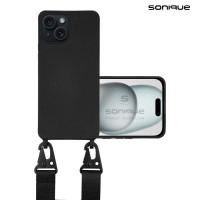 Θήκη Σιλικόνης με Strap CarryHang Sonique Apple iPhone 15 Μαύρο