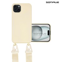 Θήκη Σιλικόνης με Strap CarryHang Sonique Apple iPhone 15 Plus Μπεζ