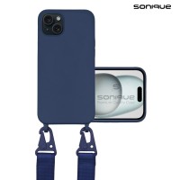 Θήκη Σιλικόνης με Strap CarryHang Sonique Apple iPhone 15 Plus Μπλε Σκούρο