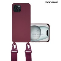 Θήκη Σιλικόνης με Strap CarryHang Sonique Apple iPhone 15 Plus Μπορντό
