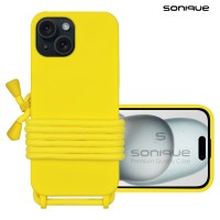 Θήκη Σιλικόνης με Κορδόνι CarryHang Sonique Apple iPhone 15 Κίτρινο