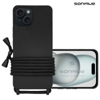 Θήκη Σιλικόνης με Κορδόνι CarryHang Sonique Apple iPhone 15 Μαύρο