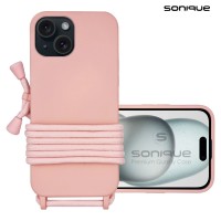 Θήκη Σιλικόνης με Κορδόνι CarryHang Sonique Apple iPhone 15 Ροζ