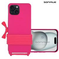 Θήκη Σιλικόνης με Κορδόνι CarryHang Sonique Apple iPhone 15 Φούξια