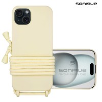 Θήκη Σιλικόνης με Κορδόνι CarryHang Sonique Apple iPhone 15 Plus Μπεζ