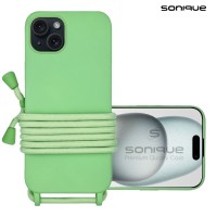 Θήκη Σιλικόνης με Κορδόνι CarryHang Sonique Apple iPhone 15 Plus Πράσινο Ανοιχτό
