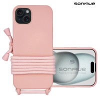 Θήκη Σιλικόνης με Κορδόνι CarryHang Sonique Apple iPhone 15 Plus Ροζ
