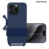 Θήκη Σιλικόνης με Κορδόνι CarryHang Sonique Apple iPhone 15 Pro Μπλε Σκούρο