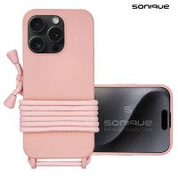 Θήκη Σιλικόνης με Κορδόνι CarryHang Sonique Apple iPhone 15 Pro Ροζ