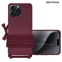 Θήκη Σιλικόνης με Κορδόνι CarryHang Sonique Apple iPhone 15 Pro Max Μπορντό