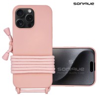 Θήκη Σιλικόνης με Κορδόνι CarryHang Sonique Apple iPhone 15 Pro Max Ροζ