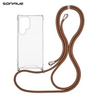 Θήκη Σιλικόνης με Κορδόνι Sonique Armor Clear Samsung Galaxy S24 Ultra Καφέ