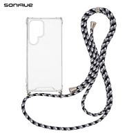Θήκη Σιλικόνης με Κορδόνι Sonique Armor Clear Samsung Galaxy S24 Ultra Rainbow Μαύρο