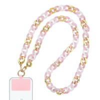 Κολιέ Λουράκι Sonique Golden Charm Ακρυλικό 120cm για Κινητό Ροζ