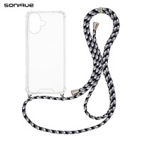 Θήκη Σιλικόνης με Κορδόνι Sonique Armor Clear Apple iPhone 16 Rainbow Μαύρο
