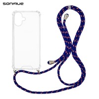Θήκη Σιλικόνης με Κορδόνι Sonique Armor Clear Apple iPhone 16 Plus Rainbow Μπλε