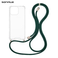 Θήκη Σιλικόνης με Κορδόνι Sonique Armor Clear Apple iPhone 16 Pro Max Πράσινο Σκούρο