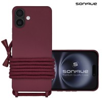 Θήκη Σιλικόνης με Κορδόνι CarryHang Sonique Apple iPhone 16 Μπορντό